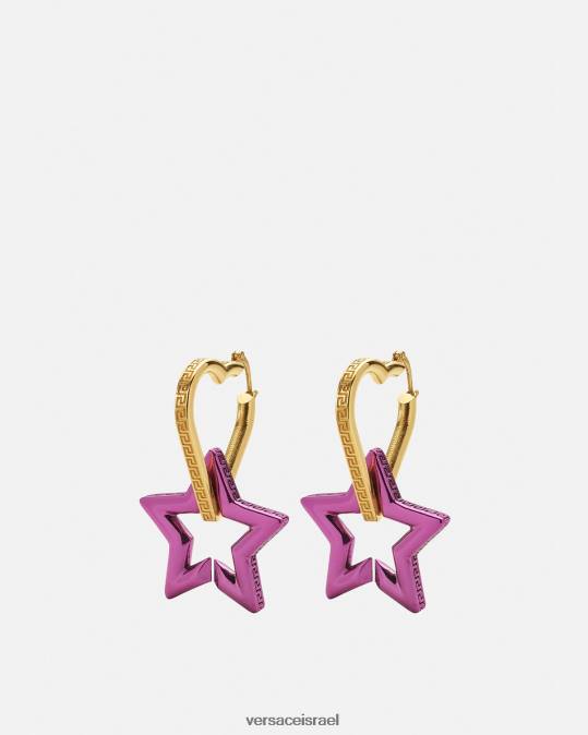 נשים Versace זהב ופוקסיה עגילי חישוק שרשרת פאנקית אביזרים N8T2830