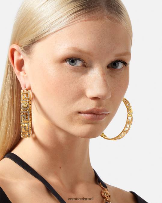 נשים Versace זהב עגילי חישוק קריסטל גרקה אביזרים N8T2835