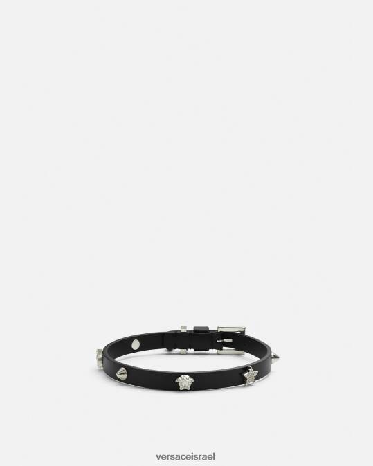 נשים Versace שָׁחוֹר קולר מעור משובץ אביזרים N8T2840