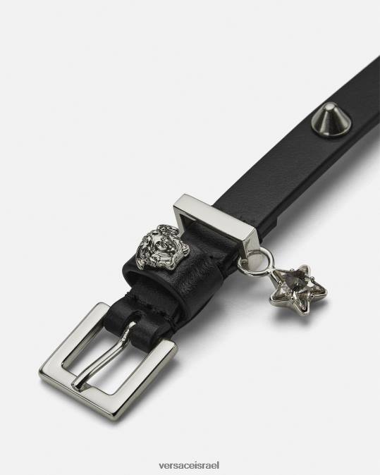 נשים Versace שָׁחוֹר קולר מעור משובץ אביזרים N8T2840