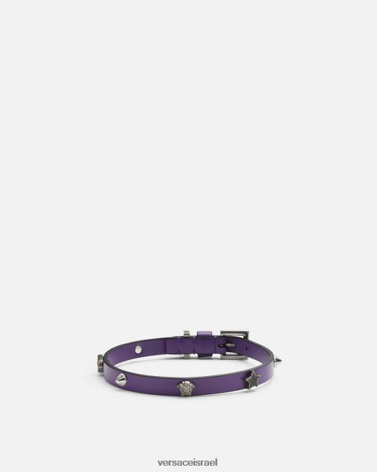 נשים Versace לִילָך קולר מעור משובץ אביזרים N8T2841