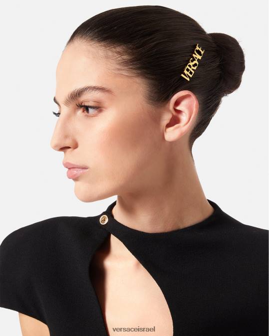נשים Versace זהב קליפס שיער שמאלי לוגו אביזרים N8T2849