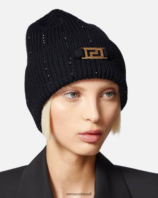 נשים Versace שָׁחוֹר כיפה מצולעת קריסטל גרקה אביזרים N8T2874