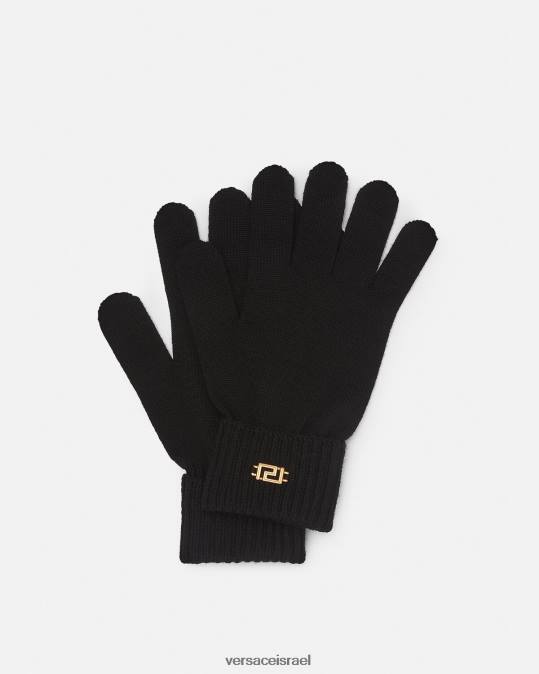 נשים Versace שָׁחוֹר כפפות סריג גרקה אביזרים N8T2875