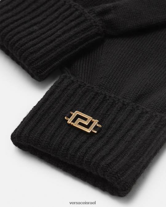 נשים Versace שָׁחוֹר כפפות סריג גרקה אביזרים N8T2875