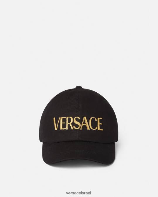 נשים Versace שָׁחוֹר כובע לוגו רקום אביזרים N8T2878
