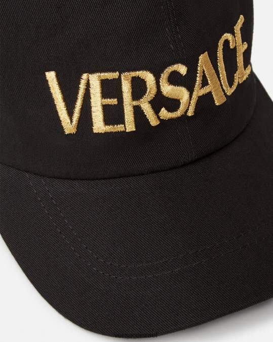 נשים Versace שָׁחוֹר כובע לוגו רקום אביזרים N8T2878