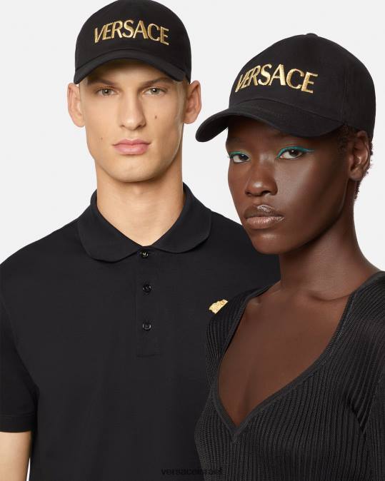 נשים Versace שָׁחוֹר כובע לוגו רקום אביזרים N8T2878