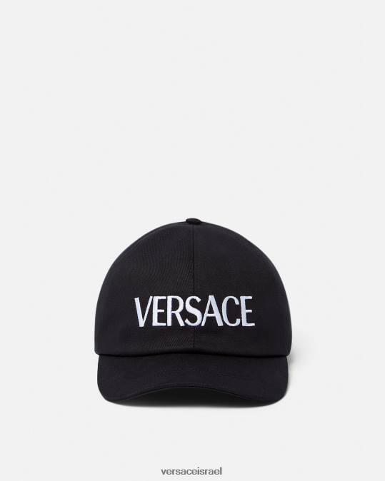 נשים Versace שָׁחוֹר כובע לוגו רקום אביזרים N8T2879
