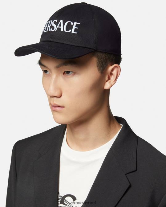 נשים Versace שָׁחוֹר כובע לוגו רקום אביזרים N8T2879