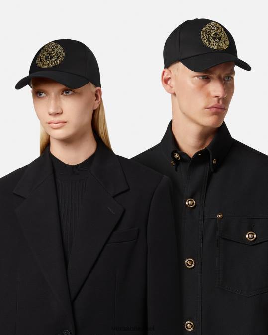 נשים Versace שָׁחוֹר כובע בייסבול מדוזה משובץ אביזרים N8T2881