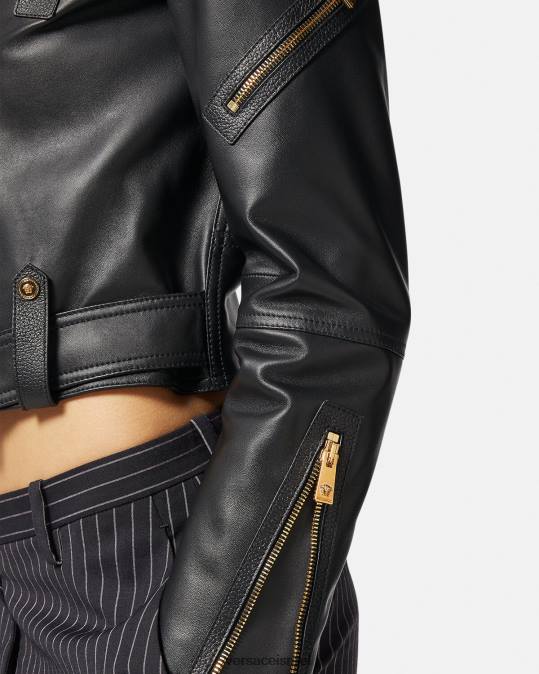 נשים Versace שָׁחוֹר מעיל אופנוענים מעור מדוזה הַלבָּשָׁה N8T289