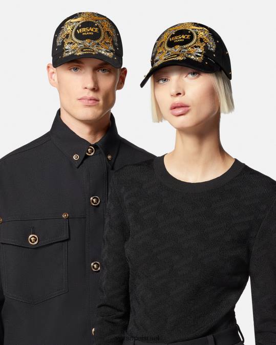 נשים Versace שָׁחוֹר כובע בייסבול רשת קריסטל בארוק אביזרים N8T2908