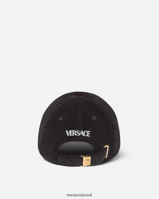 נשים Versace שָׁחוֹר כובע בייסבול מקטיפה אביזרים N8T2911