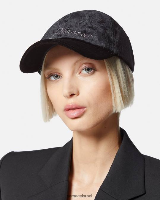 נשים Versace שָׁחוֹר כובע בייסבול מקטיפה אביזרים N8T2911