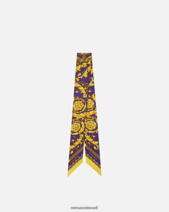 נשים Versace סגול וזהב עניבה בצעיף משי בארוקו אביזרים N8T2916