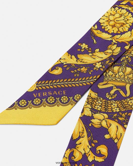 נשים Versace סגול וזהב עניבה בצעיף משי בארוקו אביזרים N8T2916