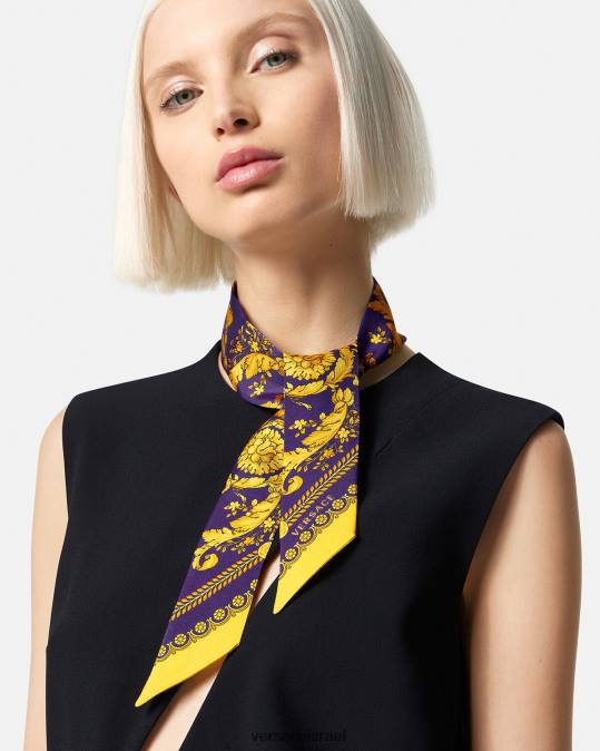 נשים Versace סגול וזהב עניבה בצעיף משי בארוקו אביזרים N8T2916