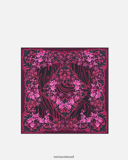 נשים Versace פוקסיה ודפוס סחלב בארוקו גדול משי פוולד אביזרים N8T2918