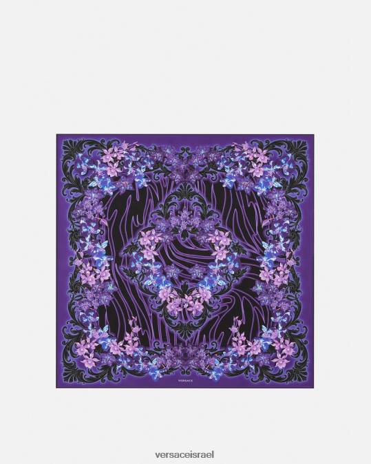 נשים Versace סגול והדפס סחלב בארוקו גדול משי פוולד אביזרים N8T2919