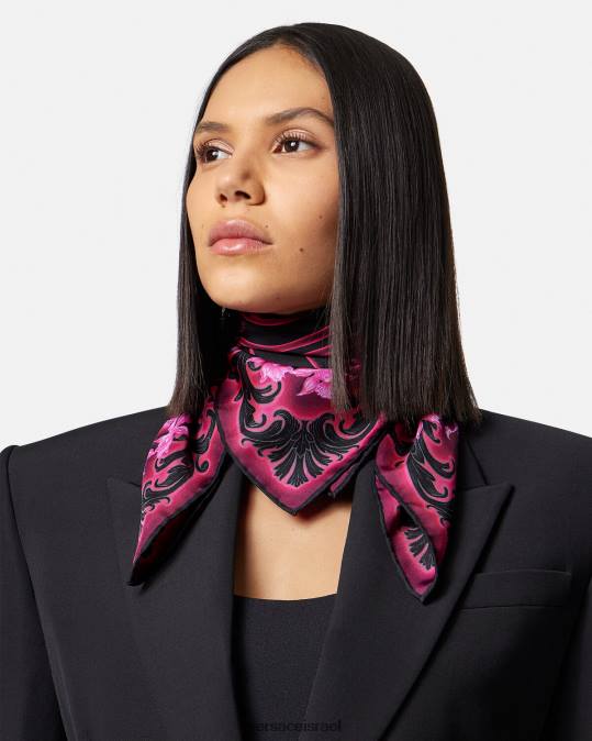 נשים Versace פוקסיה ודפוס סחלב בארוקו משי פוולד אביזרים N8T2920