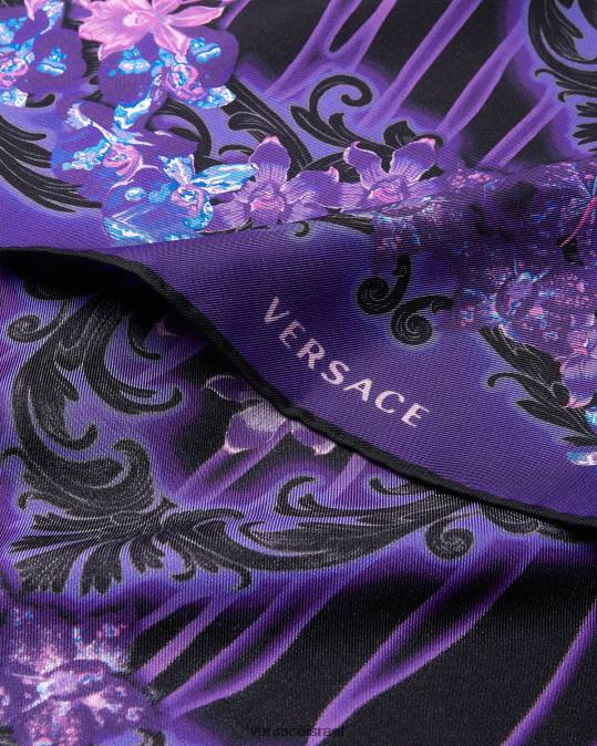נשים Versace סגול והדפס סחלב בארוקו משי פוולד אביזרים N8T2921