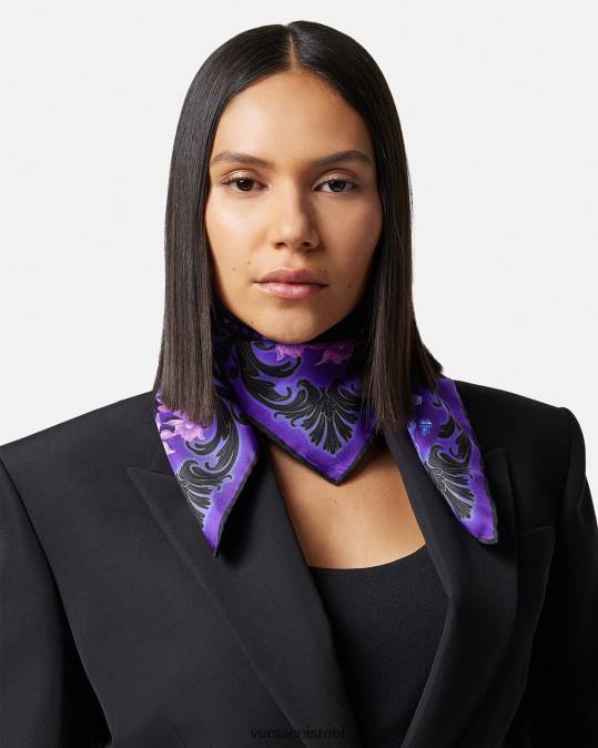 נשים Versace סגול והדפס סחלב בארוקו משי פוולד אביזרים N8T2921