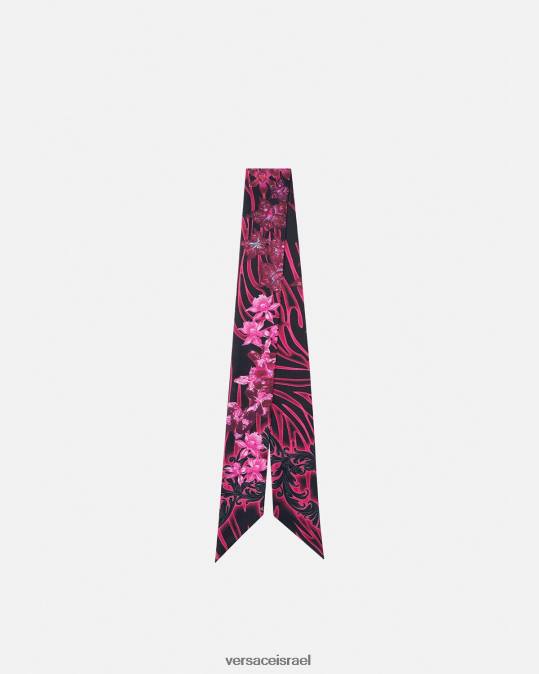 נשים Versace פוקסיה ודפוס עניבת צעיף משי סחלב בארוקו אביזרים N8T2922