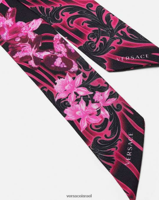 נשים Versace פוקסיה ודפוס עניבת צעיף משי סחלב בארוקו אביזרים N8T2922