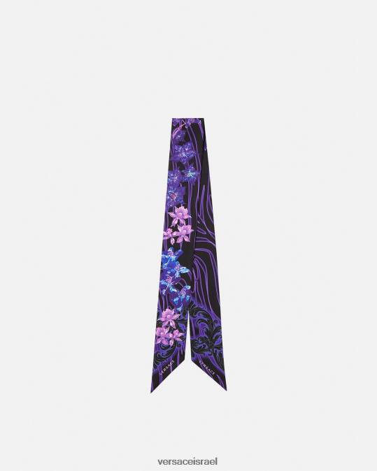 נשים Versace סגול והדפס עניבת צעיף משי סחלב בארוקו אביזרים N8T2923