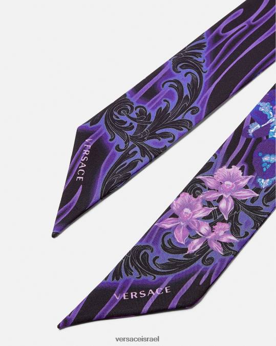 נשים Versace סגול והדפס עניבת צעיף משי סחלב בארוקו אביזרים N8T2923