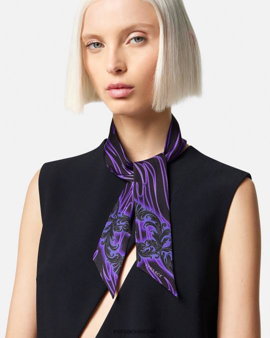 נשים Versace סגול והדפס עניבת צעיף משי סחלב בארוקו אביזרים N8T2923