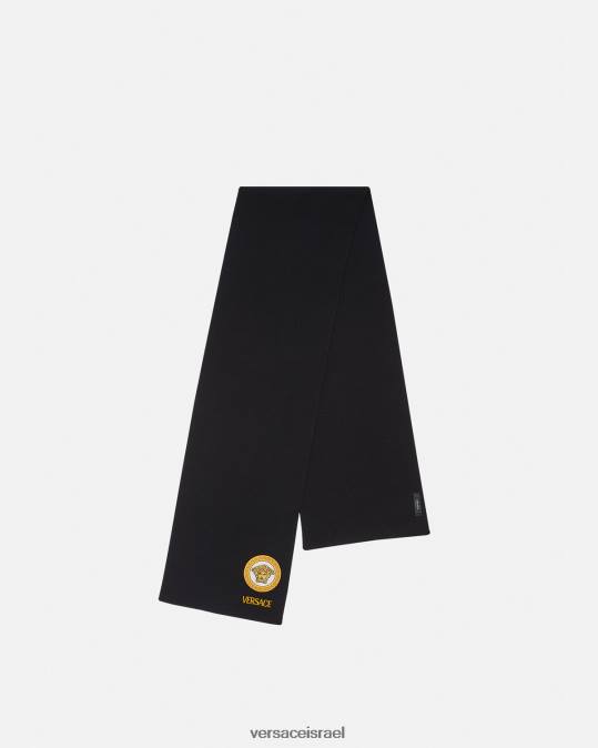 נשים Versace שָׁחוֹר צעיף סריג לוגו מדוזה אביזרים N8T2927