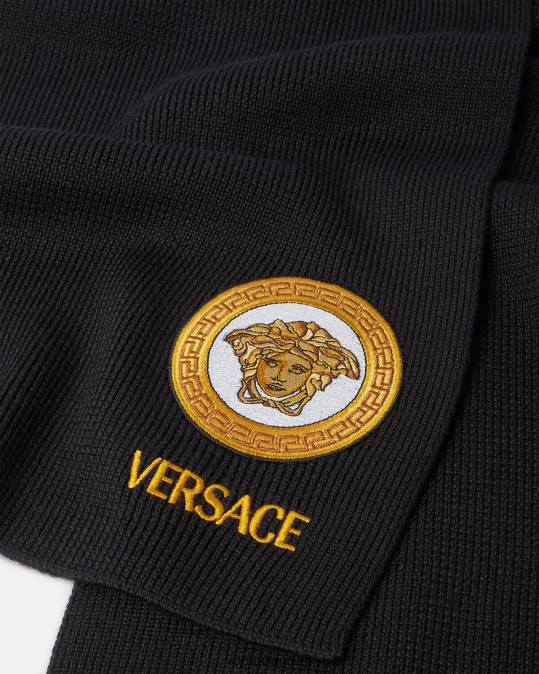 נשים Versace שָׁחוֹר צעיף סריג לוגו מדוזה אביזרים N8T2927