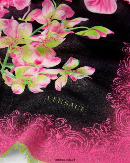 נשים Versace שחור & הדפס צעיף משי מדוזה סחלב אביזרים N8T2931