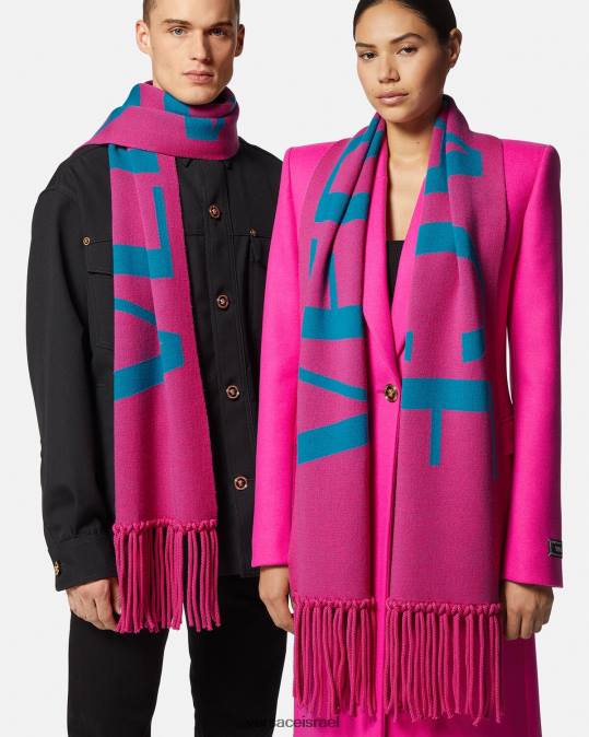נשים Versace פוקסיה ובלוט צעיף סרוג ג'קארד לוגו אביזרים N8T2934