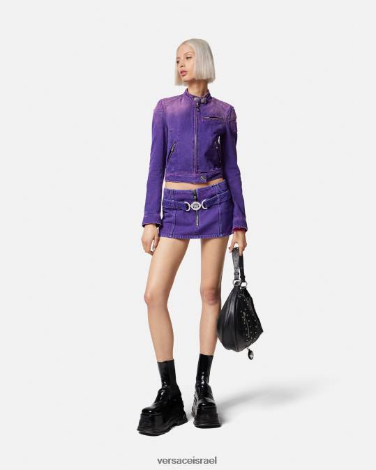 נשים Versace סָגוֹל מעיל אופנוענים ג'ינס מדוזה הַלבָּשָׁה N8T293