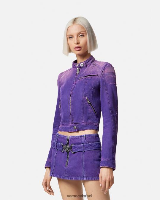 נשים Versace סָגוֹל מעיל אופנוענים ג'ינס מדוזה הַלבָּשָׁה N8T293
