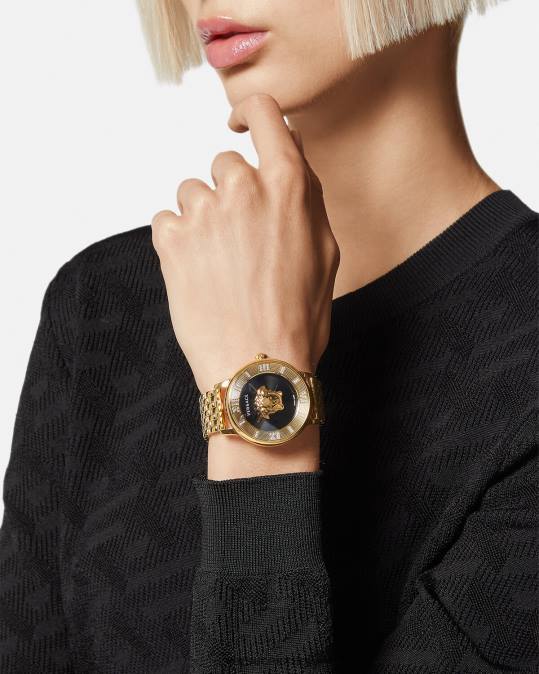 נשים Versace זהב שחור שעון יהלום לה מדוזה אביזרים N8T2962