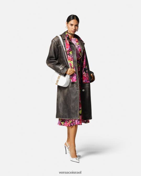 נשים Versace אפור מעיל טרנץ' מעור מוברש בארוקו הַלבָּשָׁה N8T297