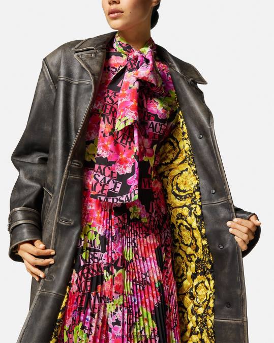 נשים Versace אפור מעיל טרנץ' מעור מוברש בארוקו הַלבָּשָׁה N8T297