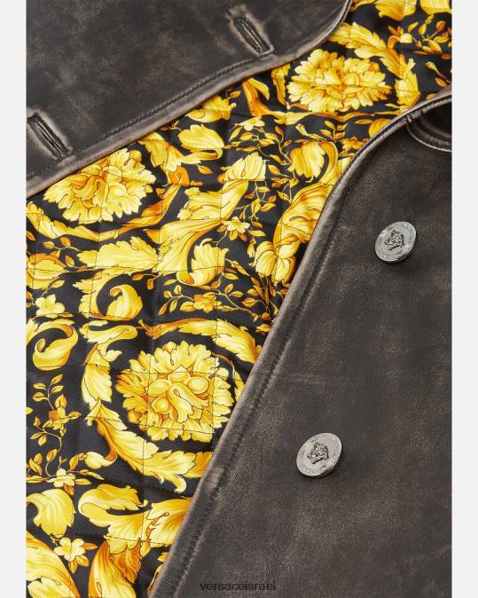 נשים Versace אפור מעיל טרנץ' מעור מוברש בארוקו הַלבָּשָׁה N8T297