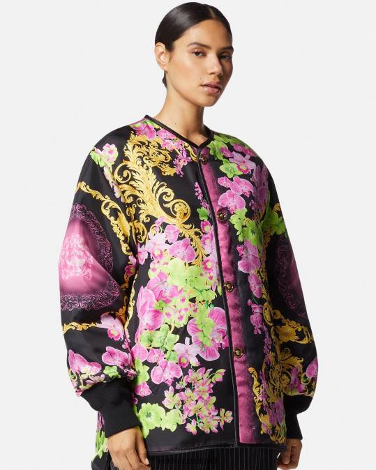 נשים Versace שחור & הדפס ז'קט סחלב מדוזה הפיך הַלבָּשָׁה N8T299