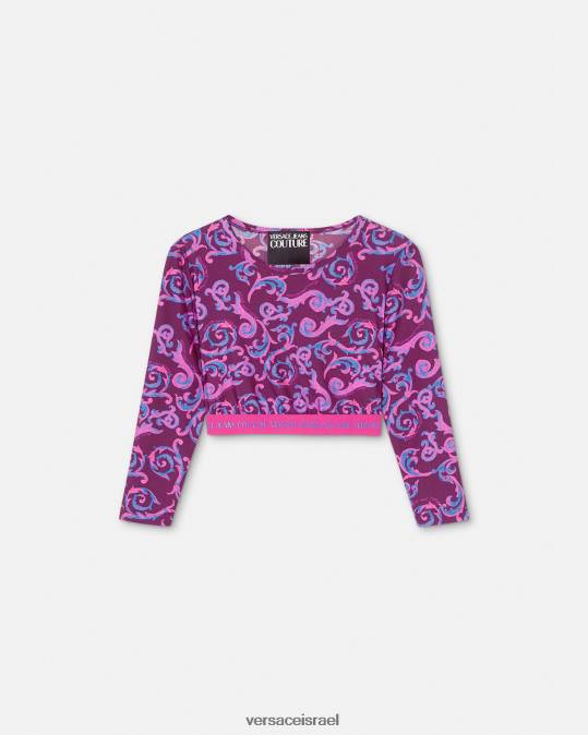 נשים Versace סָגוֹל Sketch Couture Crop Top הַלבָּשָׁה N8T22166