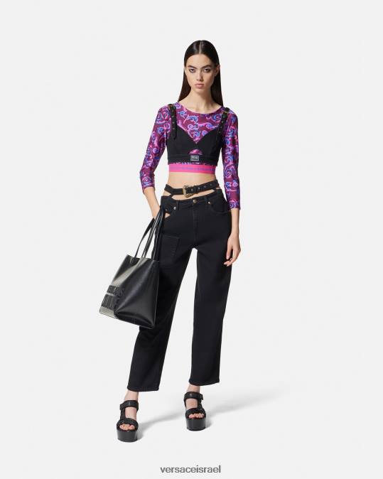 נשים Versace סָגוֹל Sketch Couture Crop Top הַלבָּשָׁה N8T22166