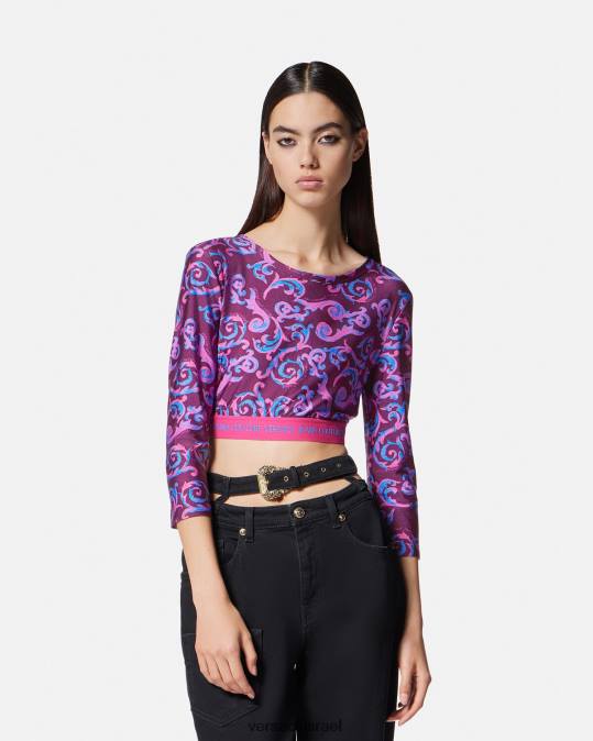 נשים Versace סָגוֹל Sketch Couture Crop Top הַלבָּשָׁה N8T22166