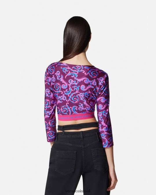נשים Versace סָגוֹל Sketch Couture Crop Top הַלבָּשָׁה N8T22166