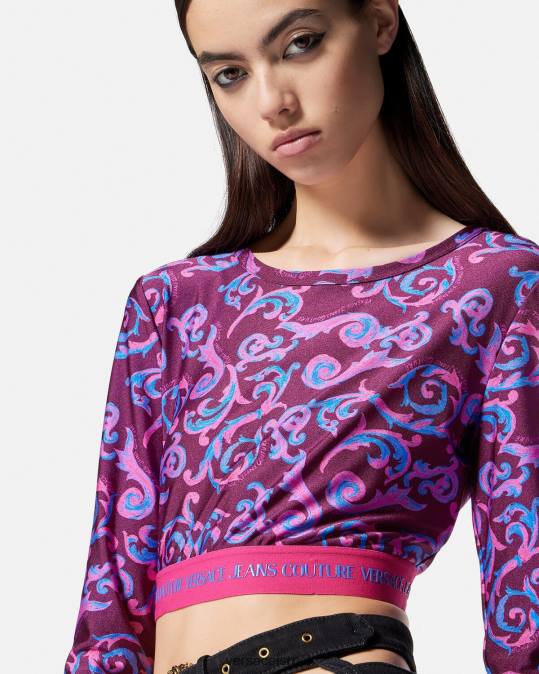 נשים Versace סָגוֹל Sketch Couture Crop Top הַלבָּשָׁה N8T22166
