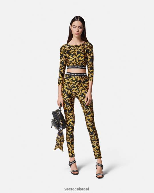 נשים Versace זהב שחור Sketch Couture Crop Top הַלבָּשָׁה N8T22167