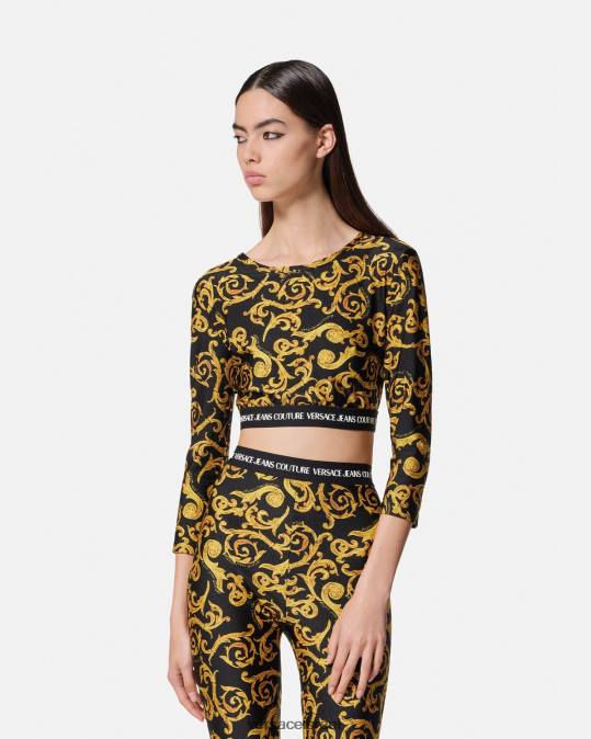 נשים Versace זהב שחור Sketch Couture Crop Top הַלבָּשָׁה N8T22167
